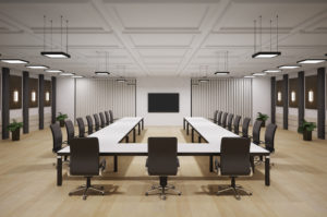 conference room with lcd tv interior 3d render