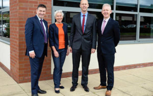 Dave and Sue Beesley of NetDef with John Lennon and Patrick McAliskey of Novosco at NetDef’s offices in Cheshire